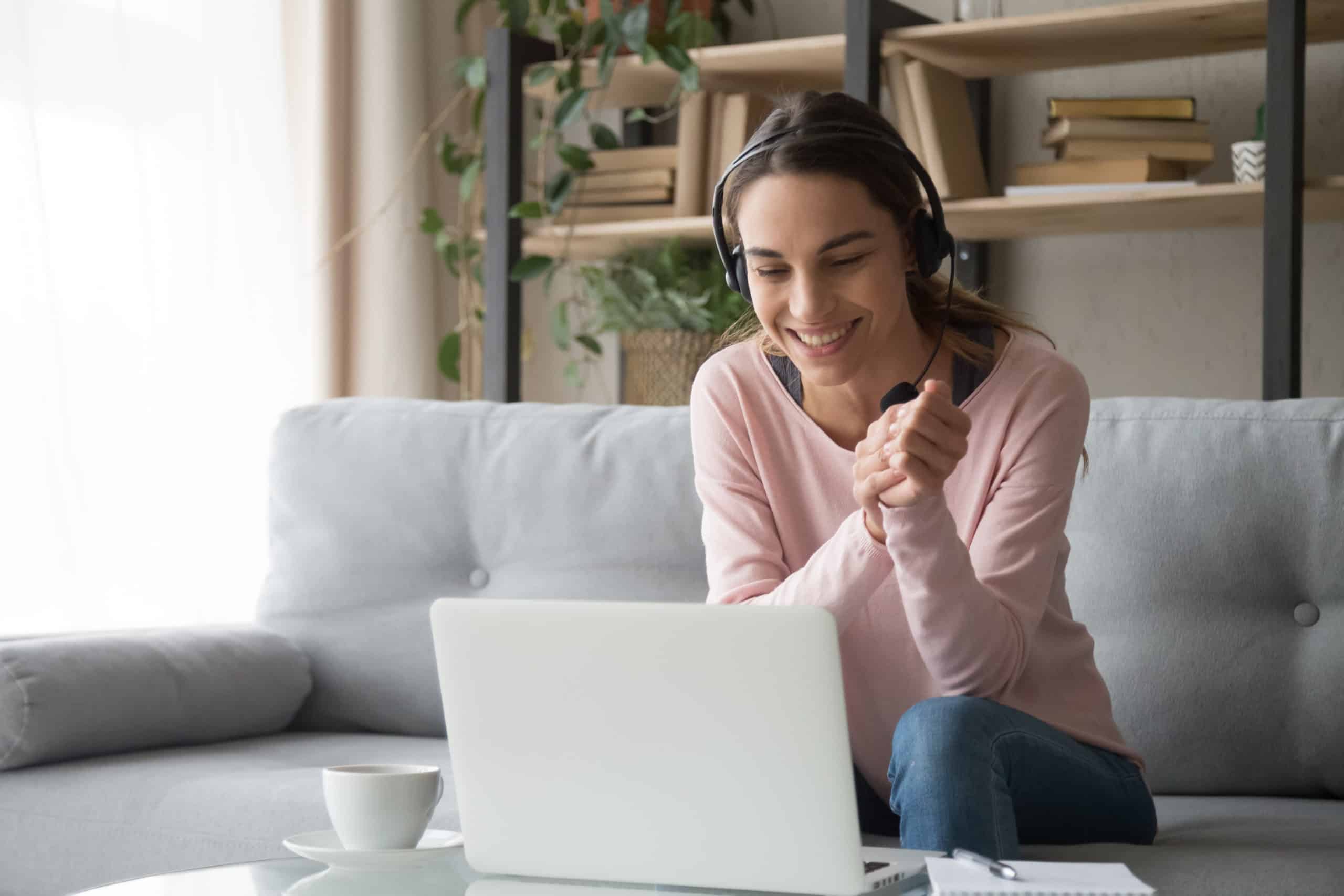 woman working from home on conference call